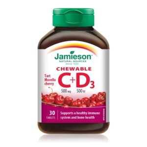 Jamieson Vitamin C 500 mg + D 500 IU, 30 tableta za žvakanje s okusom trešnje